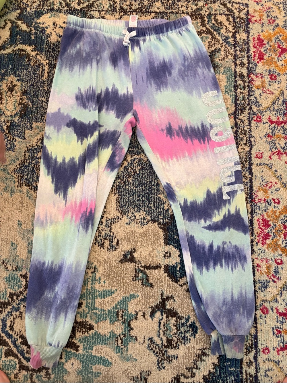 Justice Pastel Tie-Dye Jogger Sweatpants in Purple, Pink, Mint